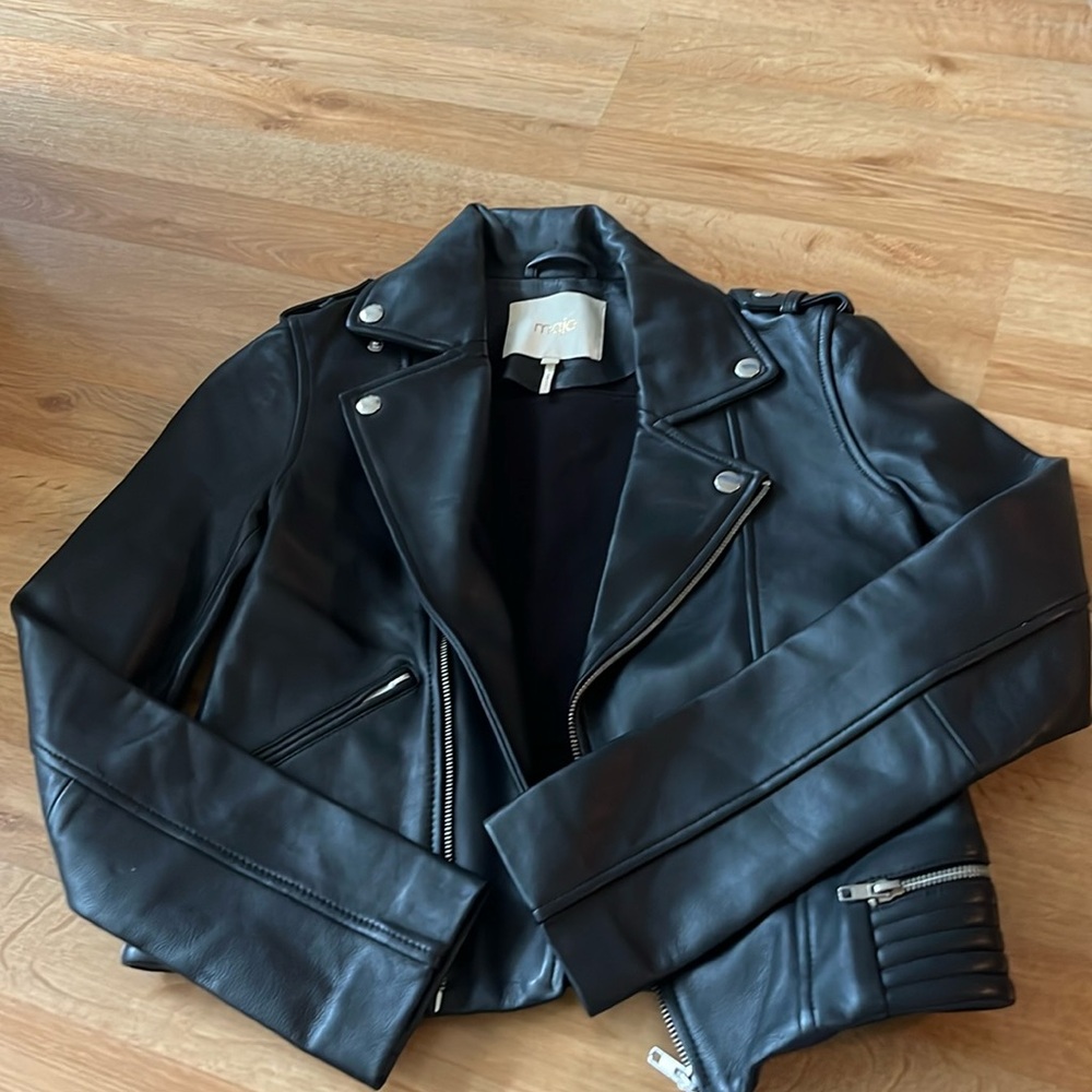 Maje Basalt black leather jacket sz 36 XS